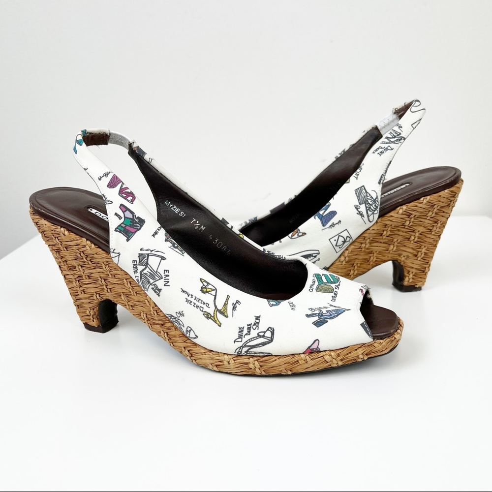 Donald J. Pliner Wicker Wedge Sandals Graphic Shoe Print Canvas Uppers Size‎ 7.5